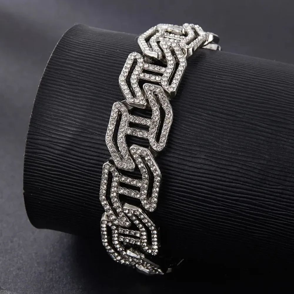 Iced Out Hip Hop Greek Link Chain - Picture 2 of 3